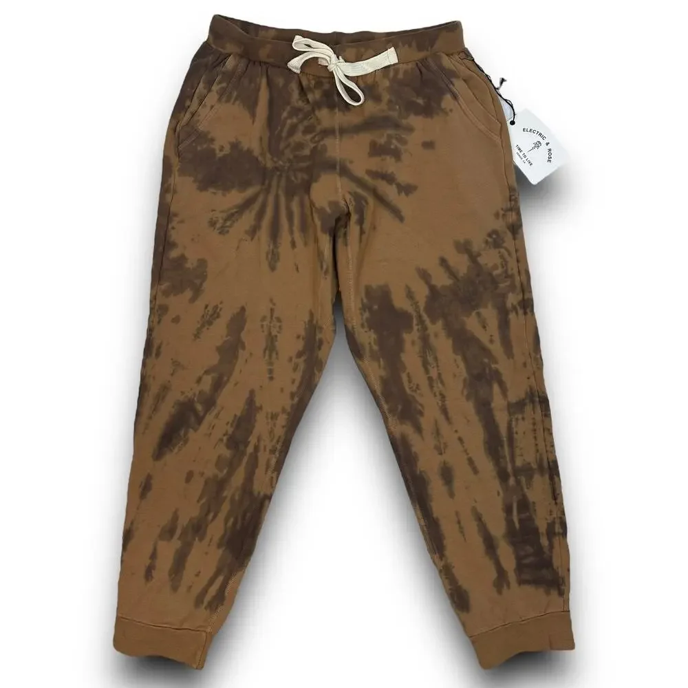 NEW Electric & Rose Cropped Ankle Sweatpants Soft Midweight Brown Tie Dye XS